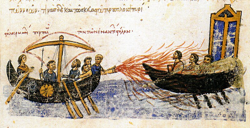 Ship using Greek fire